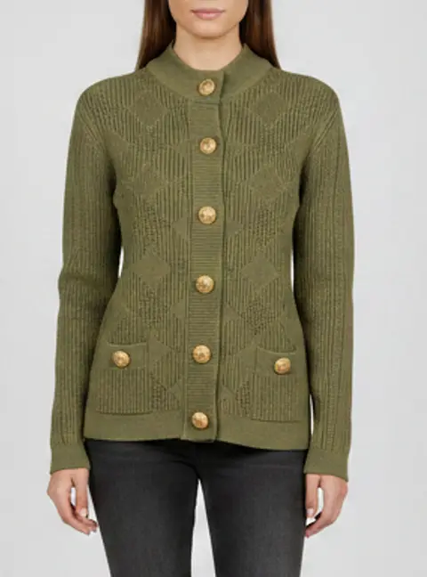 Balmain Green Button Embellished Gingham Knit Cardigan S