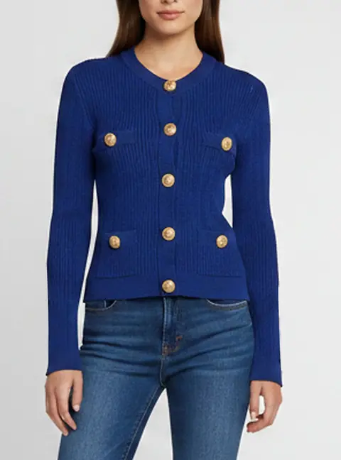 Balmain Royal Blue Pointelle Rib Knit Cardigan S