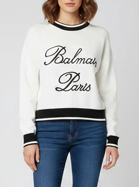 Balmain White/Black Logo Embroidered Knit Pullover Sweater S