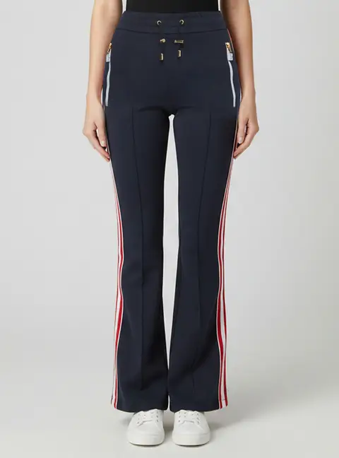 Balmain Navy Blue Stripe Detail Flared Track Pants XS