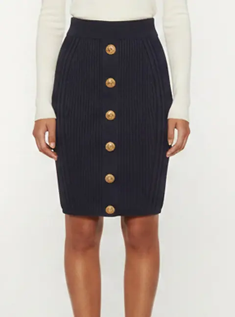 Balmain Navy Blue Rib Knit Embellished Short Skirt S