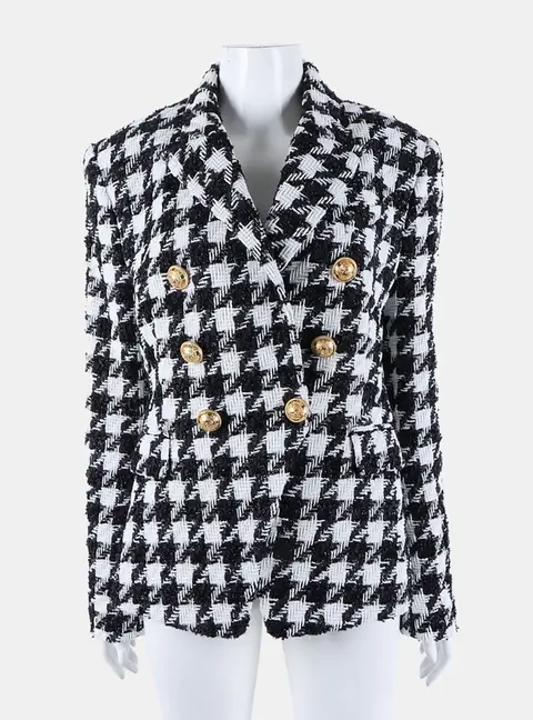 Balmain Black/White Cotton, Polyamide, Polyester, Wool Jacket Size S