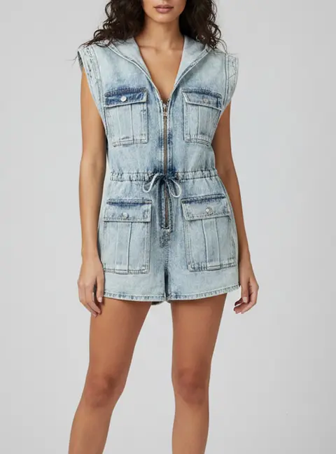 Balmain Blue Acid Wash Denim Hooded Vest M