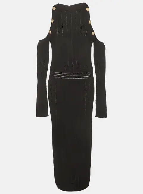 Balmain Black Rib Knit Halter Neck Midi Dress XL