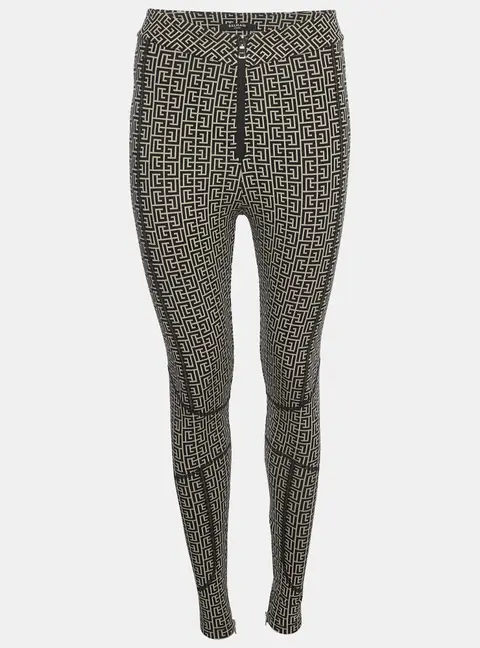 Balmain Black Monogram Jacquard Stretch Knit Leggings S