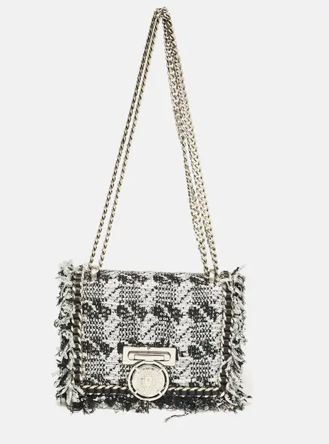 Balmain Silver Leather, Lurex Fabric and Tweed Shoulder Bags