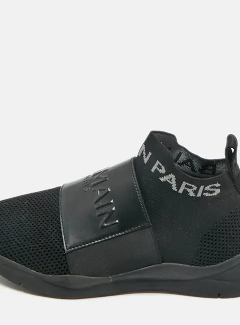 Balmain Black Knit Fabric and Leather Cameron Sock High Top Sneakers Size 37