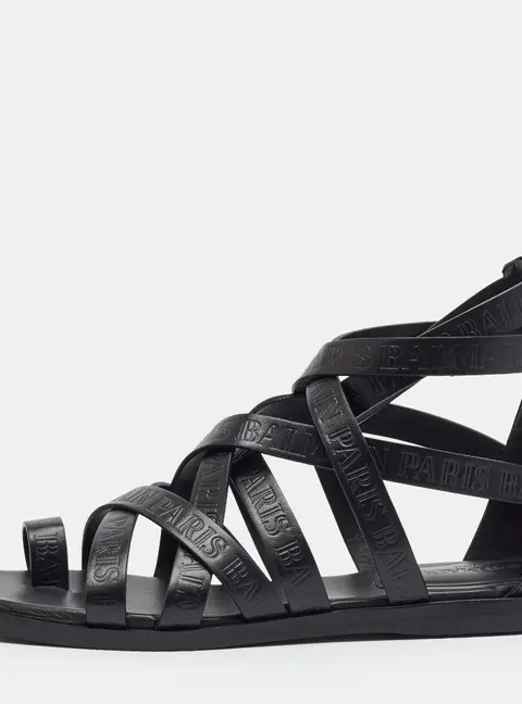 Balmain No Style Size 39.5 Black Leather Gladiator Flat Sandals