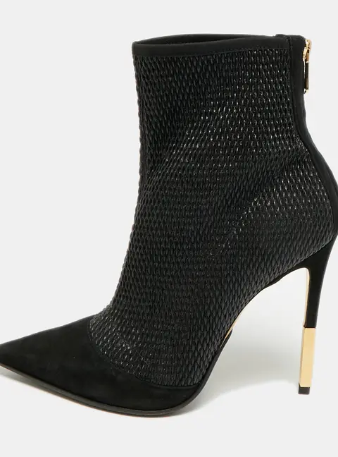 Balmain Size 39.5 Black Suede And Leather Ankle Length Boots
