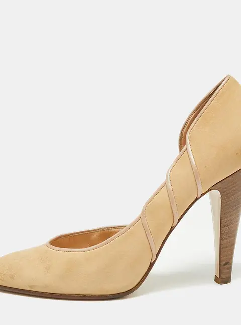 Bally Light Brown Nubuck Leather D'orsay Pointed Toe Pumps Size 39.5