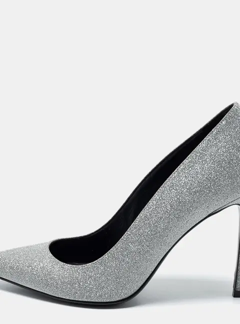 Balmain Silver Glitter Daphne Pointed Toe Pumps Size 37