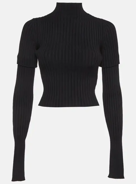 Balenciaga Navy Blue Rib Knit Cut Up Sleeves Sweater S