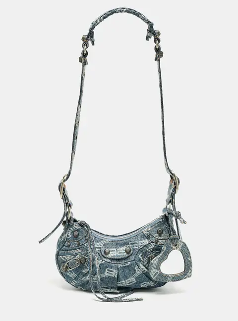 Balenciaga Blue BB Monogram Denim XS Le Cagole Shoulder Bag