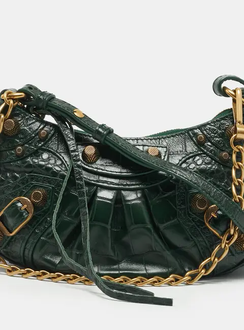 Balenciaga Le Cagole Mini Green Croc Embossed Leather Shoulder Bag