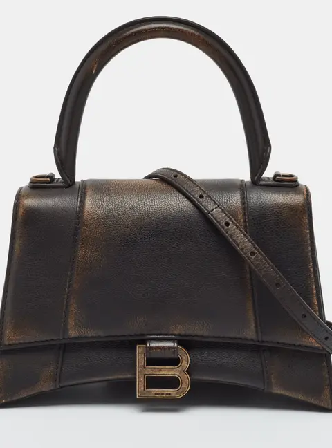 Balenciaga Hourglass Small Two Tone Brown Leather Top Handle Bag