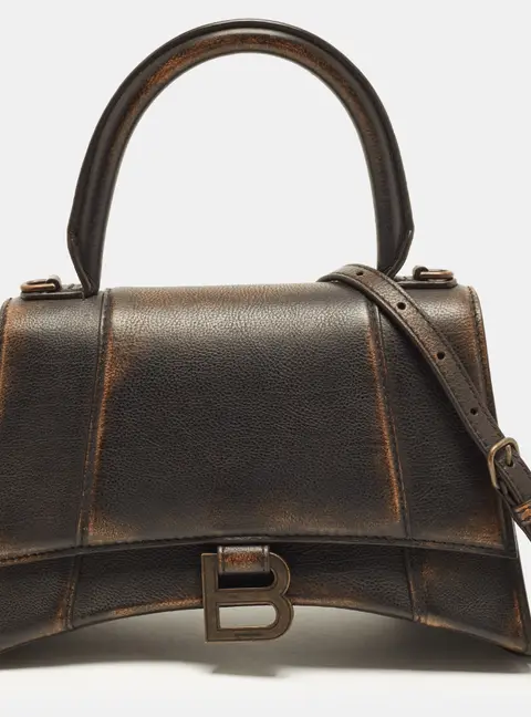 Balenciaga Hourglass Small Brown Bitonal Leather Top Handle Bag