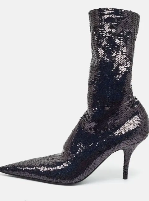 Balenciaga Knife Size 38 Black Sequins Ankle Length Boots