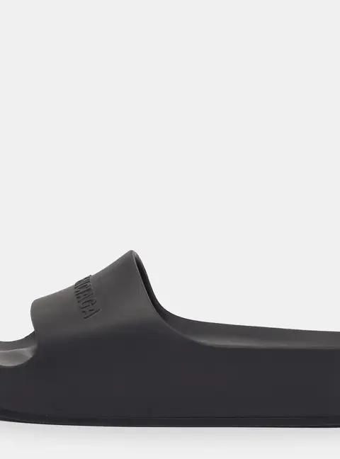 Balenciaga Size 40 Black Rubber  Logo Chunky Pool Slide