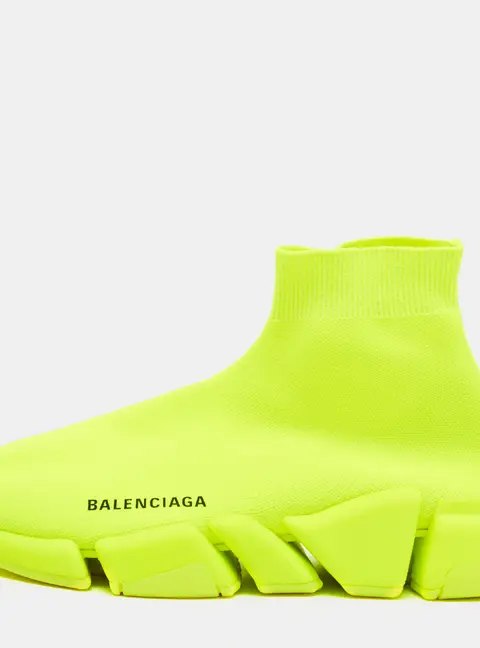 Balenciaga Speed Trainer Size 39 Neon Yellow Knit Fabric High Top Sneakers