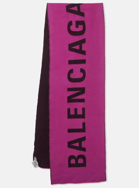 Balenciaga Pink/Black Logo Pattern Wool Scarf