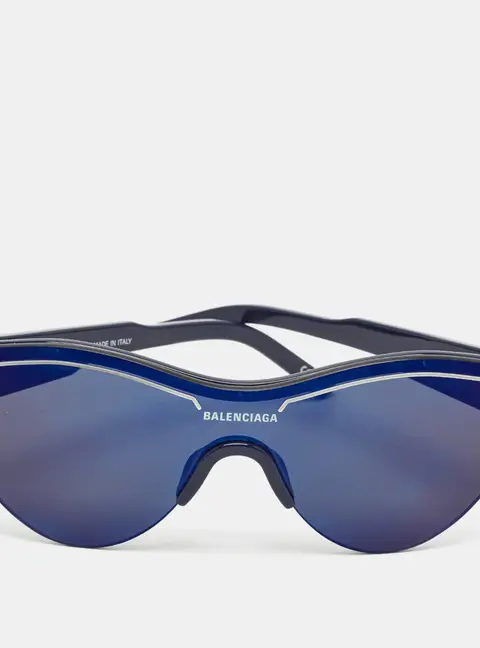 Balenciaga Blue Mirrored BB0004S Ski Cat Eye Sunglasses