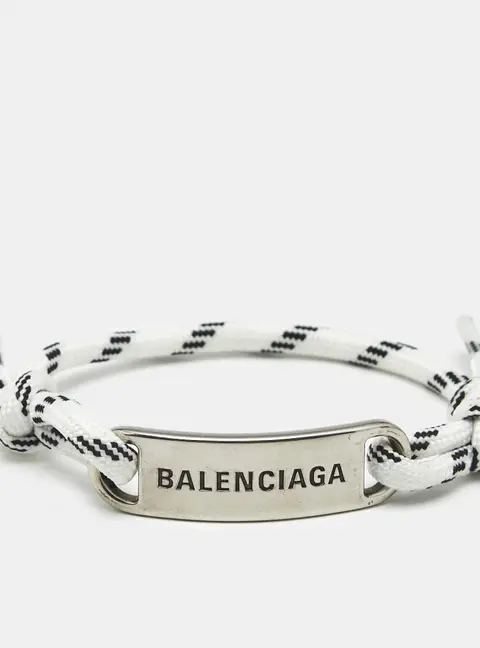 Balenciaga  Logo Silver Tone Adjustable Plate Bracelet