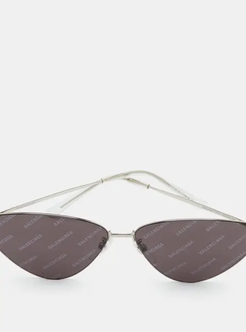 Balenciaga Grey/Silver Tone BB0015S Logo Cat Eye Sunglasses