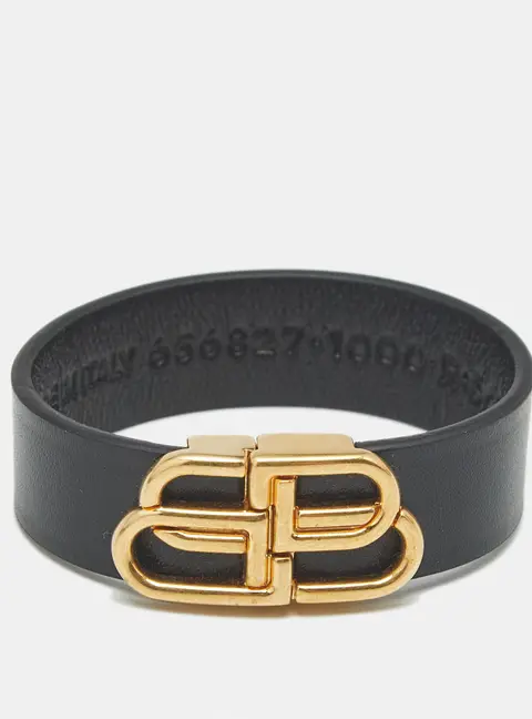 Balenciaga BB Logo Leather Gold Tone Bracelet