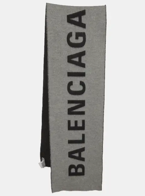 Balenciaga Grey Logo Intarsia Cashmere Felt Scarf