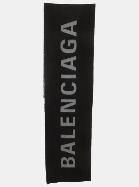 Balenciaga Black Logo Wool Reversible Scarf