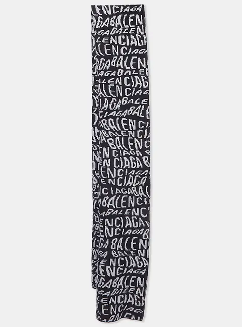 Balenciaga Black/White Wave Logo Intarsia Scarf