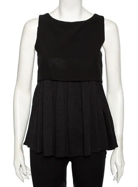 Balenciaga Black Textured Silk Contrast Overlay Detailed Sleeveless Mini Dress M