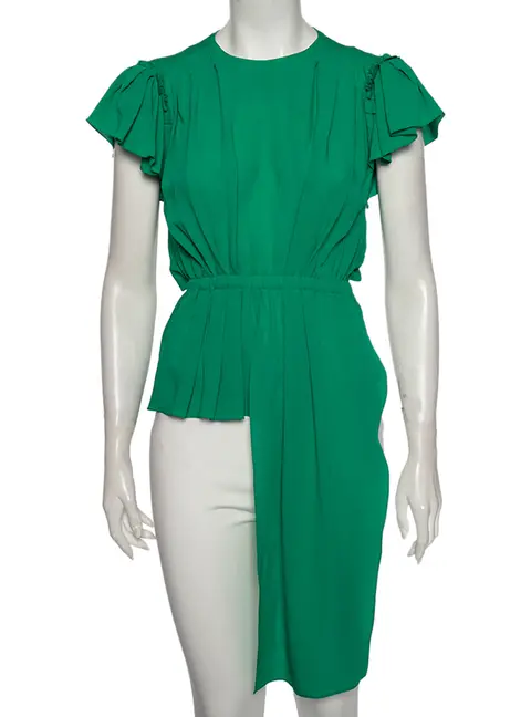 Balenciaga Green Silk Pleated Asymmetrical Blouse S