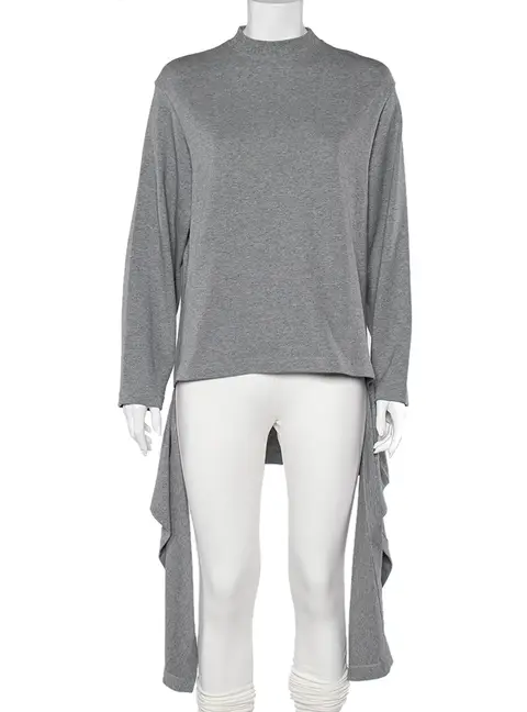 Balenciaga Grey Cotton Knit Waist Tie Detail Oversized Jumper S