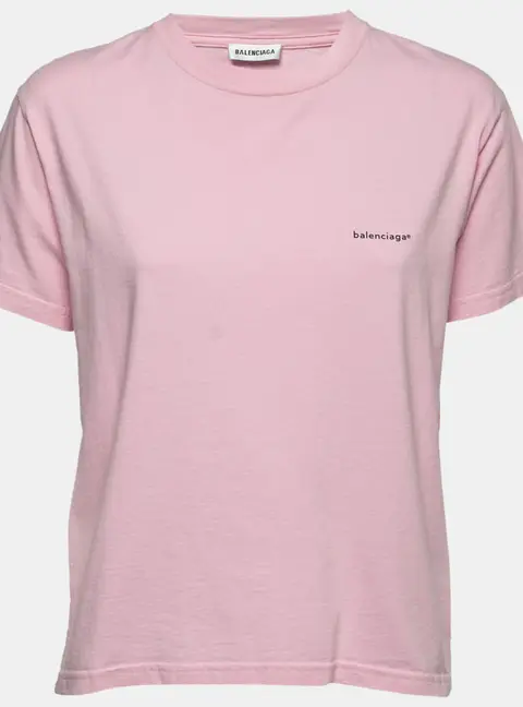 Balenciaga Pink Cotton Logo T-Shirt L
