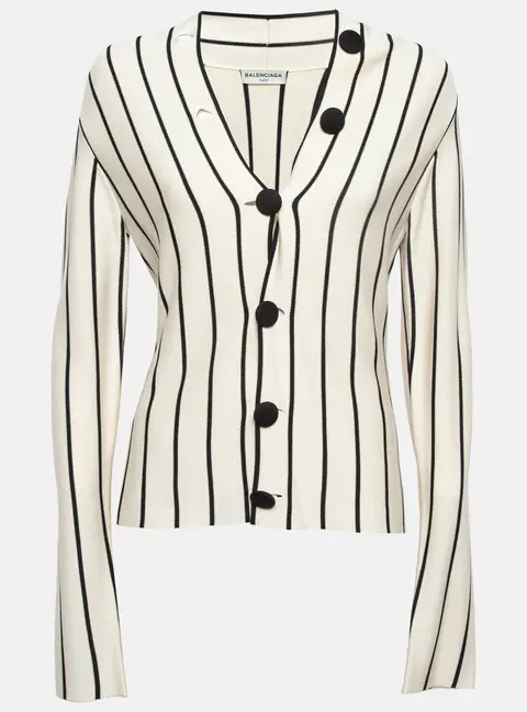 Balenciaga Cream Striped Silk Knit Cardigan M