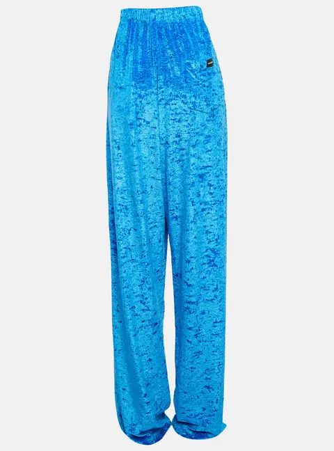 Balenciaga Blue Velour Wide-Leg Pants M