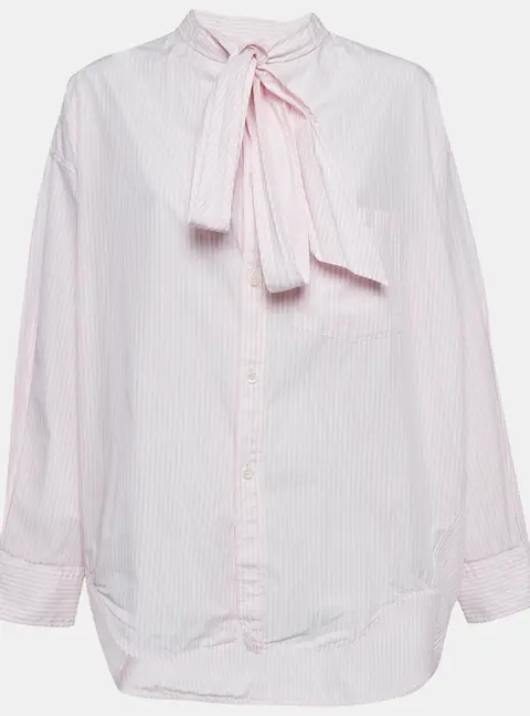Balenciaga Pink/White Stripe Cotton Neck Tie Detail Oversized Shirt S