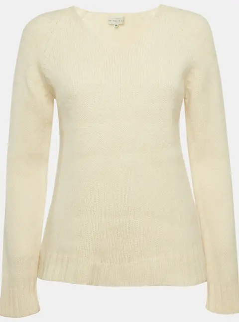 Balenciaga Vintage La Mode Cream Rib Knit V-Neck Sweater M