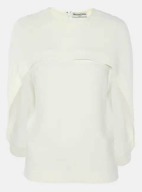 Balenciaga Cream Crepe Cape Sleeve Detail Top S