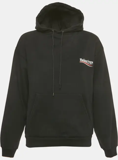 Balenciaga Black Campaign Print Cotton Knit Hoodie S