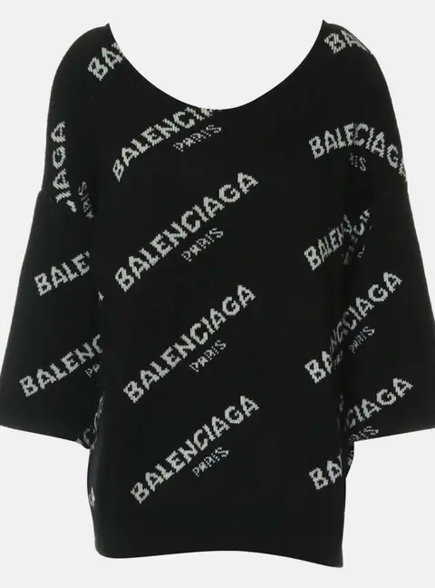 Balenciaga Allover Logo L Black Cotton Blend Knit Sweater
