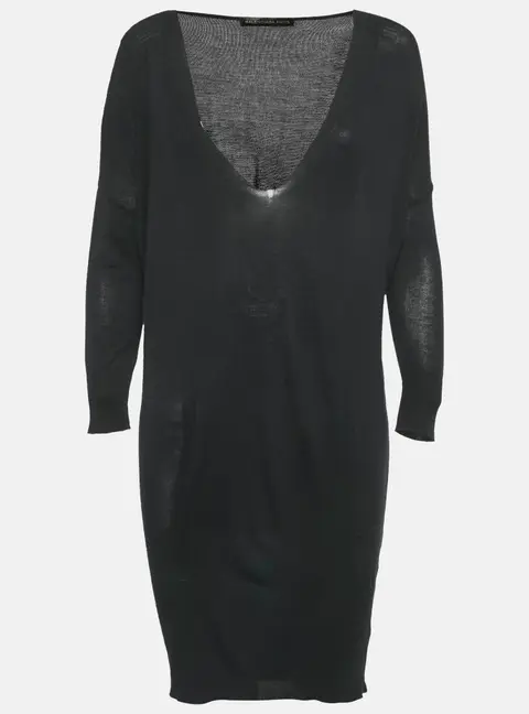 Balenciaga Black Knit V-Neck Dress S