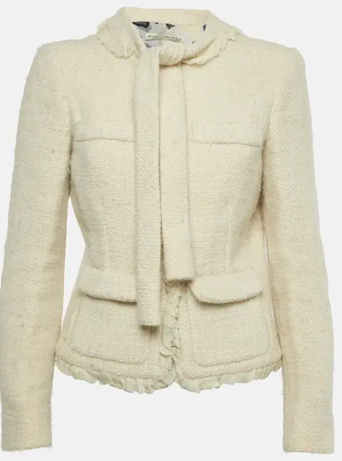 Balenciaga Cream Tweed Ruffled Tie-Up Neck Detail Jacket M
