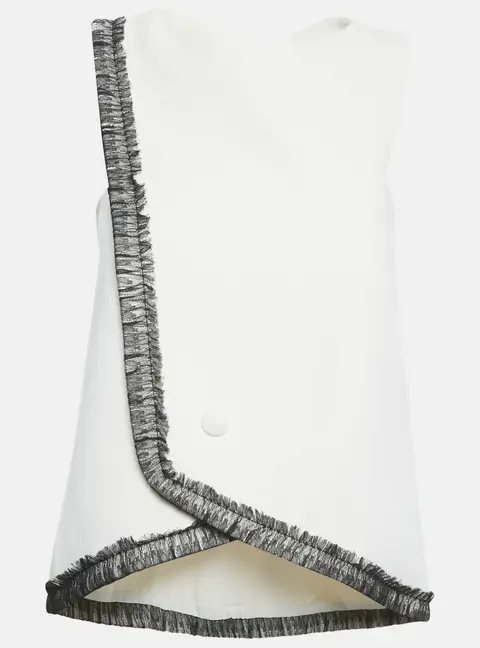 Balenciaga White Crepe Lace Trimmed Sleeveless Blouse S