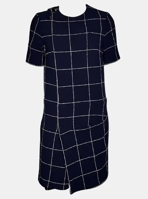 Balenciaga Cotton Navy Blue Checkered Dress XS