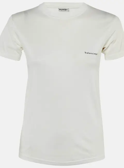 Balenciaga White Logo Print Cotton Crew Neck T-Shirt XS
