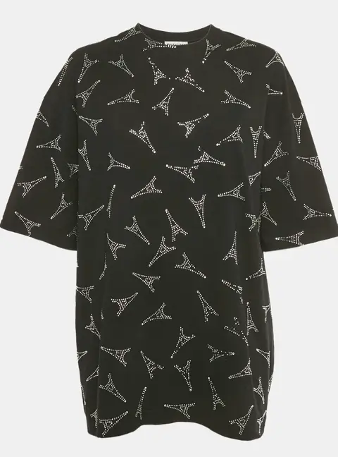 Balenciaga Black Eiffel Tower Crystal Jersey T-Shirt L