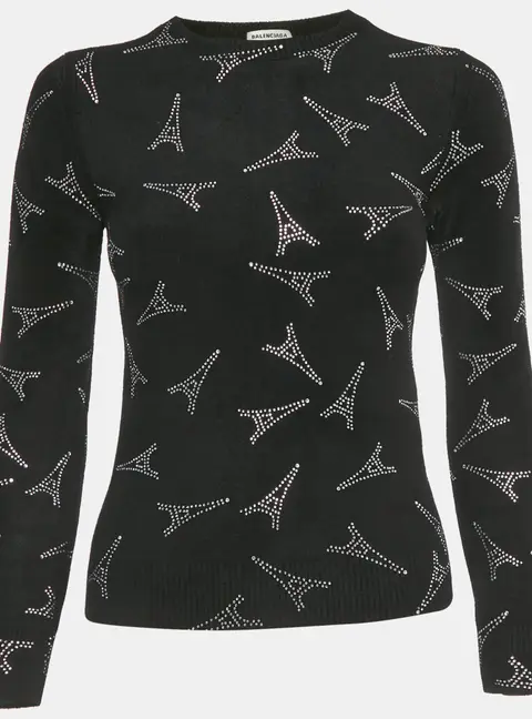 Balenciaga Black Eiffel Tower Crystal Fleece Pullover S