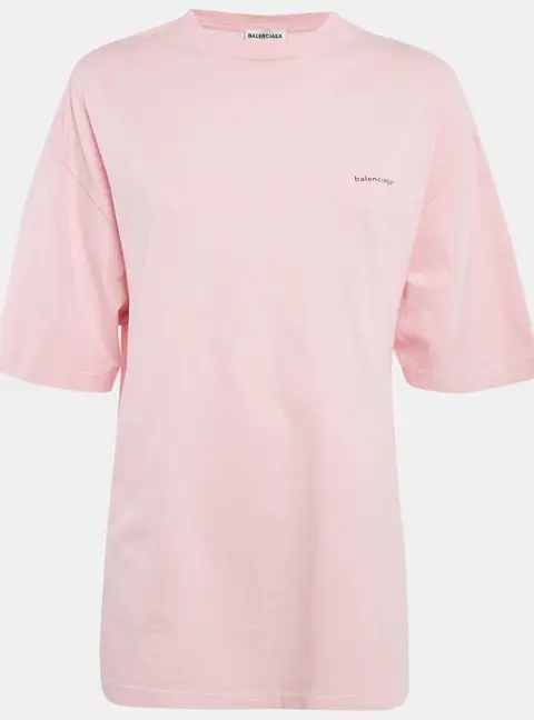 Balenciaga PInk Logo Print Cotton Oversized T-Shirt XS